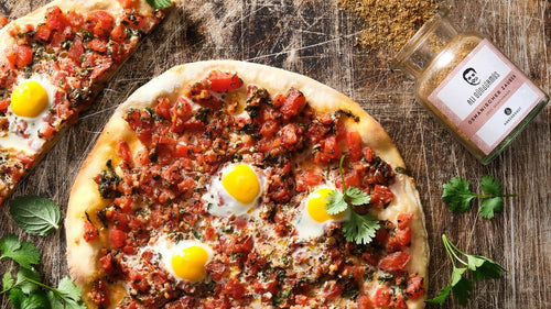 Rezept Rezept für Shakshuka-Lahmacun mit Wachteleiern