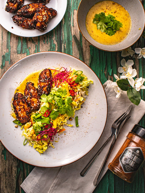 Rezept Miso Asia Wings mit Chinakohl Salat und Kokos-Mango Sauce