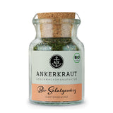 Bio Salat Gewürz von Ankerkraut im Korkenglas auf weißem Hintergrund.