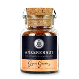 Gyros Gewürz von Ankerkraut im Korkenglas auf weißem Hintergrund.