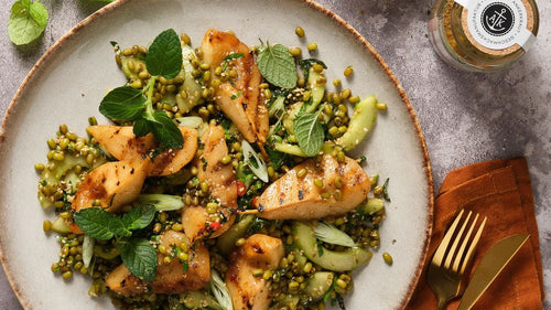 Rezept Mungobohnensalat mit gegrillter Tamarindenbirne