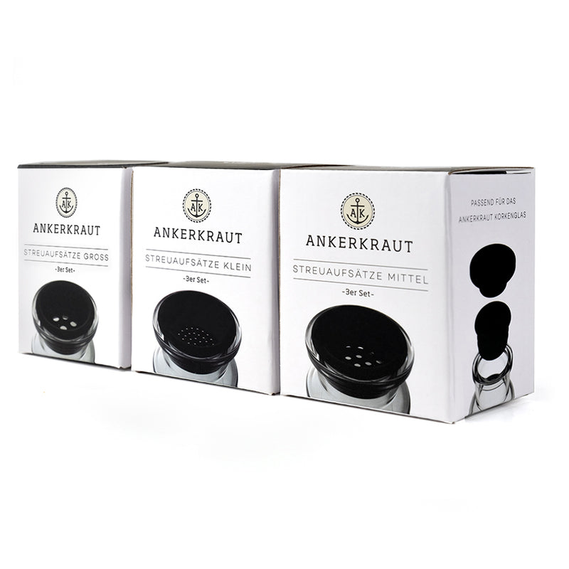 Korkenglas Streuaufsatz, 3er-Set 3 Lochgrößen