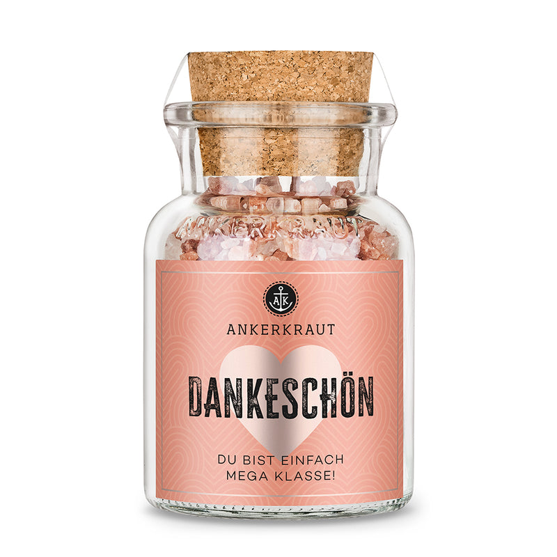 Korkenglas mit orangenem Etikett 