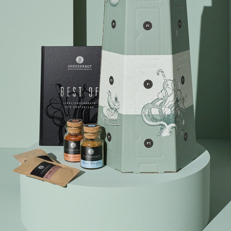 Best of Adventskalender mit Kochbuch und Gewürzen