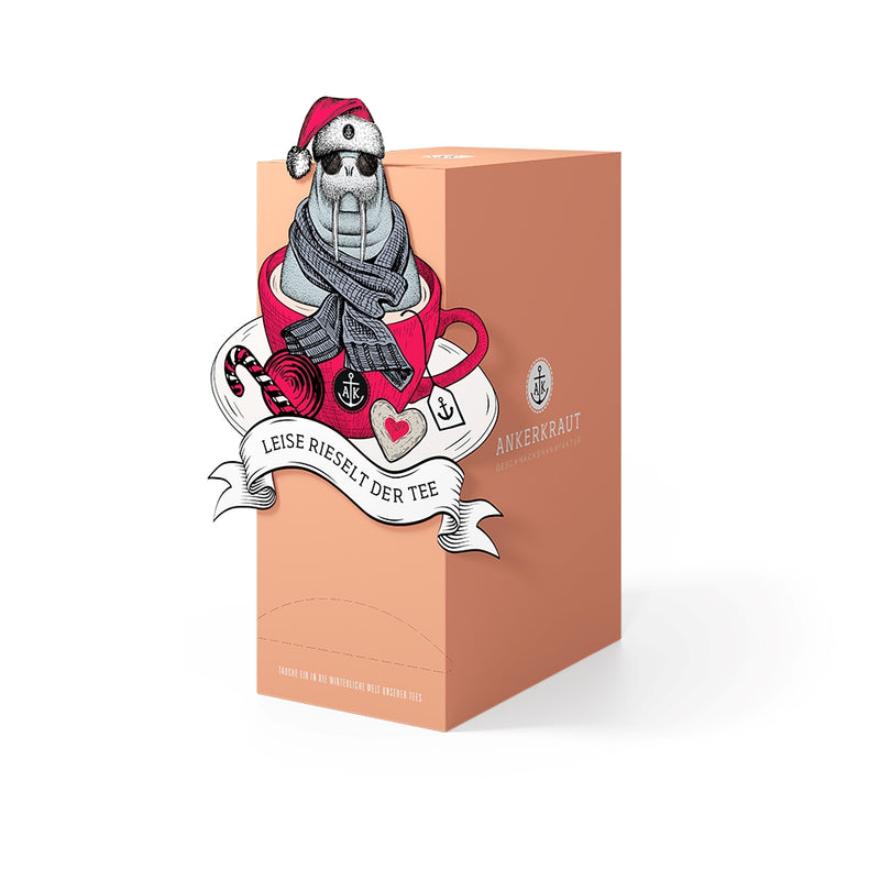 Tee Adventskalender vor weißem Hintergrund