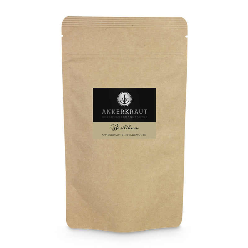 Basilikum Gerebelt im praktischen kleinen Nachfüllbeutel zum wieder verschließen.