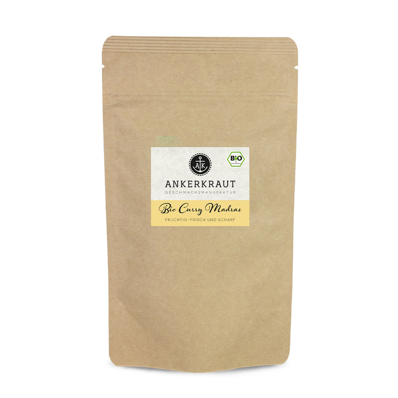 BIO Curry Madras im großen Nachfüllbeutel zum wieder verschließen.
