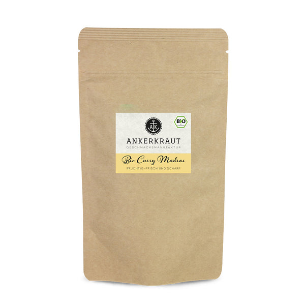 BIO Curry Madras im großen Nachfüllbeutel zum wieder verschließen.