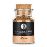 Bratengewürz von Ankerkraut im Korkenglas auf weißem Hintergrund.