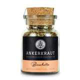 Bruschetta Gewürz von Ankerkraut im Korkenglas auf weißem Hintergrund.