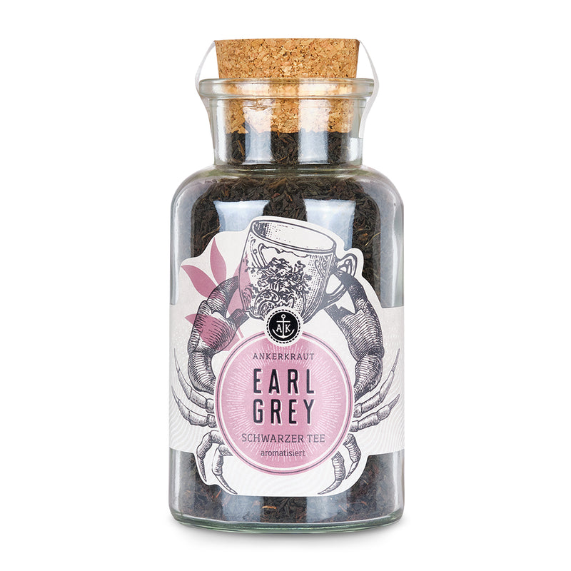 Earl Grey Tee von Ankerkraut im Korkenglas auf weißem Hintergrund.