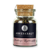 Kapitänspfeffer von Ankerkraut im Korkenglas auf weißem Hintergrund.