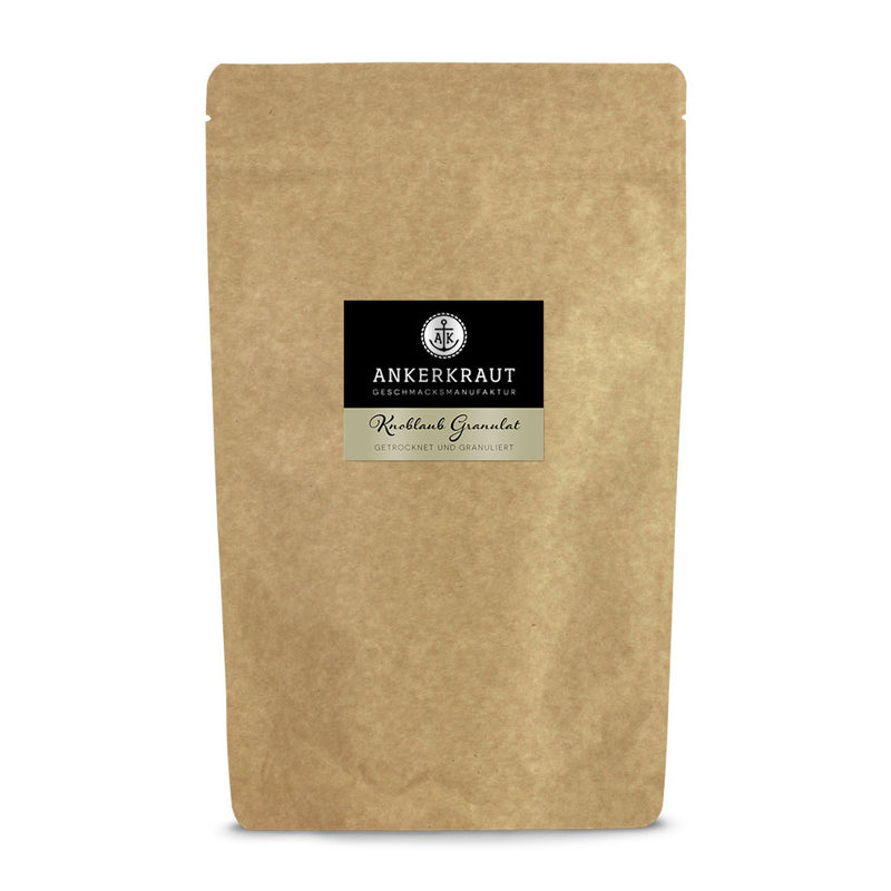 Knoblauch Granulat im großen Nachfüllbeutel zum wieder verschließen.