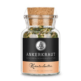 Kräuterbutter Gewürz von Ankerkraut im Korkenglas auf weißem Hintergrund.