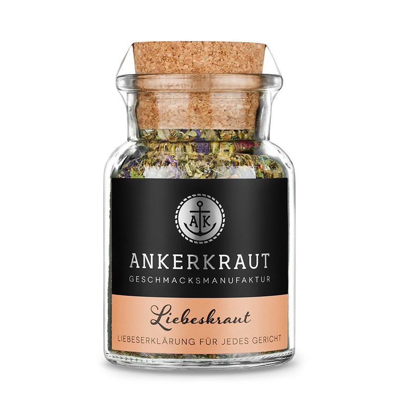 Ankerkraut Liebeskraut im Korkenglas auf weißem Hintergrund.
