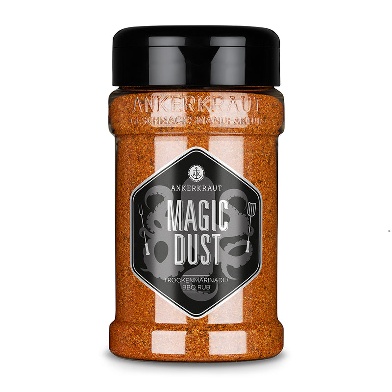Magic Dust Rub von Ankerkraut im Gewürzstreuer vor weißem Hintergrund.