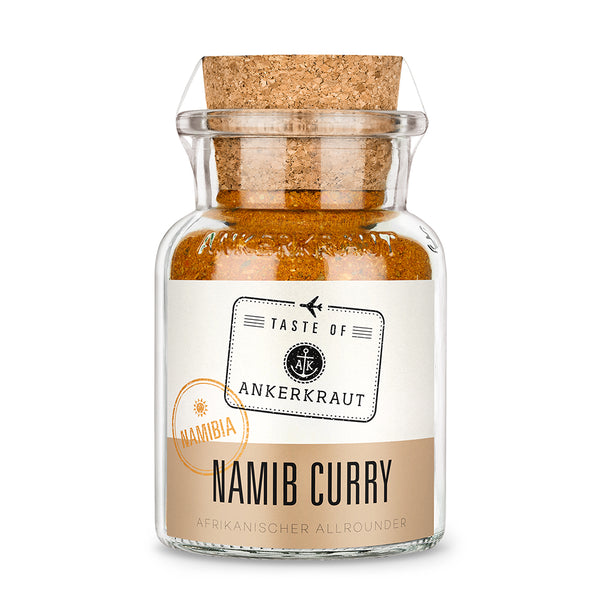 Ankerkraut Namib Curry im Korkenglas auf weißem Hintergrund.