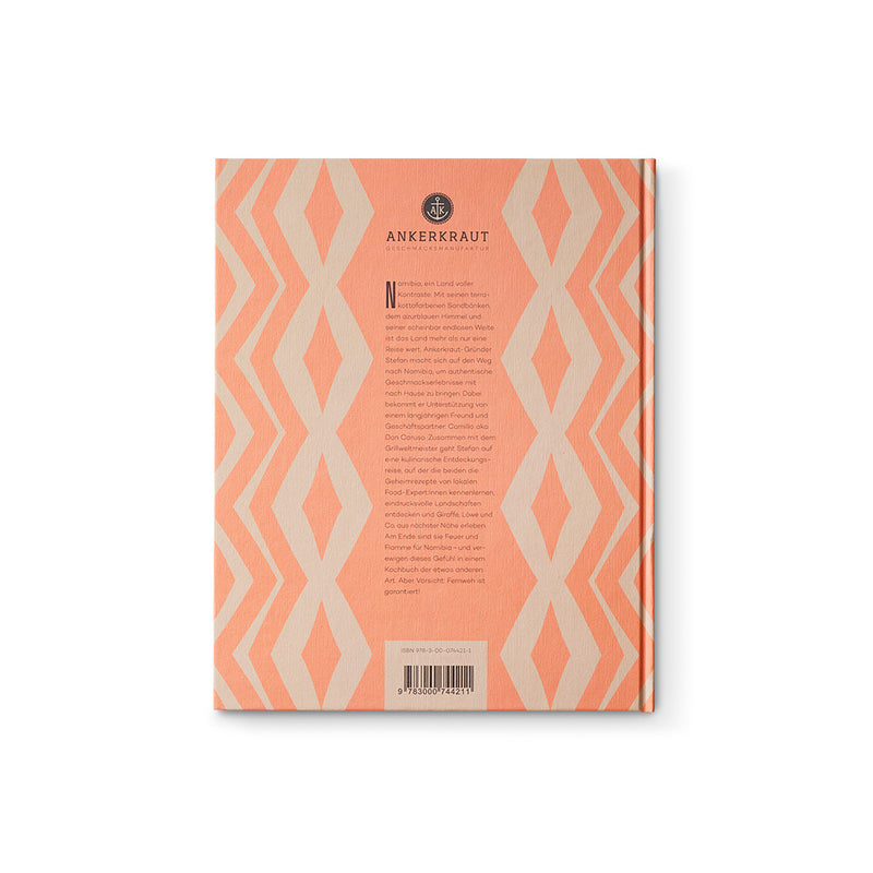 Rückseite des Namibia Kochbuchs von Ankerkraut auf weißem Hintergrund.