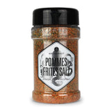 Ankerkraut Pommes Salz im Gewürzstreuer vor weißem Hintergrund.