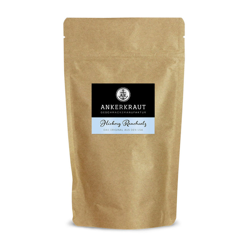 Hickory Rauchsalz im praktischen kleinen Nachfüllbeutel zum wieder verschließen.