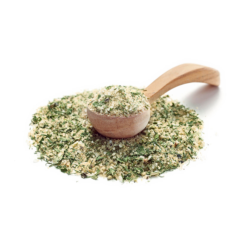 Ankerkraut Salatdressing gewürz nordisch als Häufchen auf einem Gewürzlöffel.