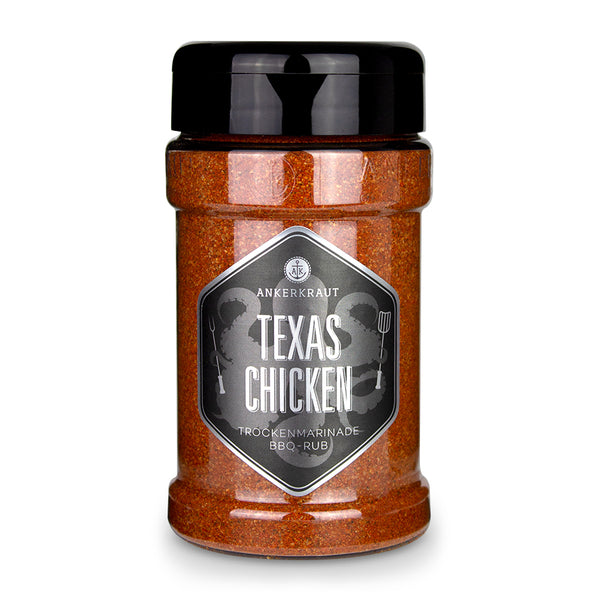 Ankerkraut Texas Chicken im Gewürzstreuer vor weißem Hintergrund.
