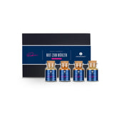 Tim Raue Geschenk-Box aus schwarzem Karton mit drei Korkengläsern davor.